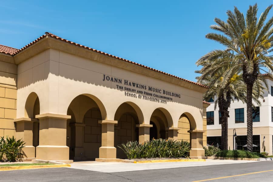 Exterior of the JoAnn Hawkins Music Building at California Baptist University's Shelby and Ferne Collinsworth School of Performing Arts