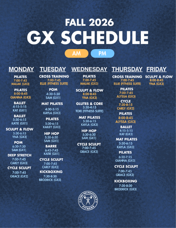Fall 2026 GX Schedule Fall 2026 GX Schedule