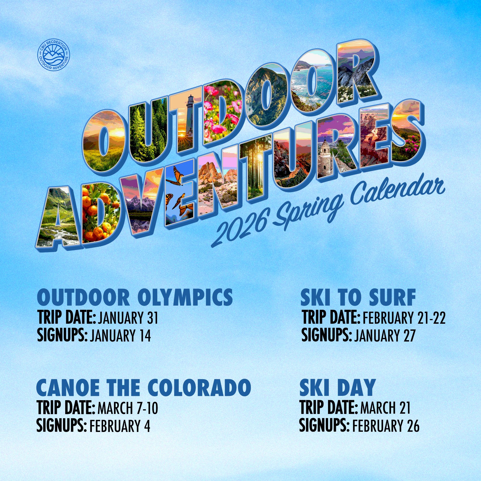 Outdoor Adventure Schedule