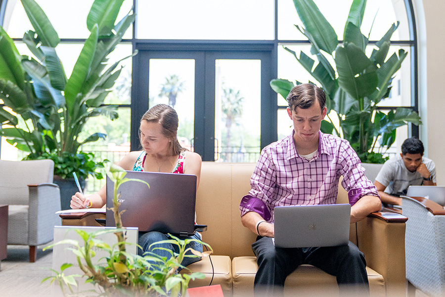 Distant exterior shot of the Dr. Robert K. Jabs School of Business at California Baptist University
