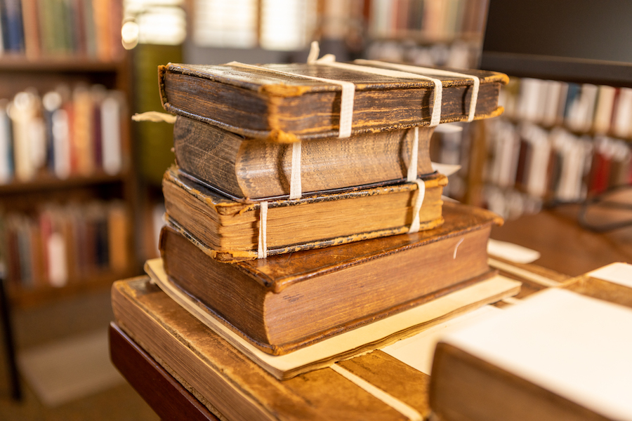 stack of old books
