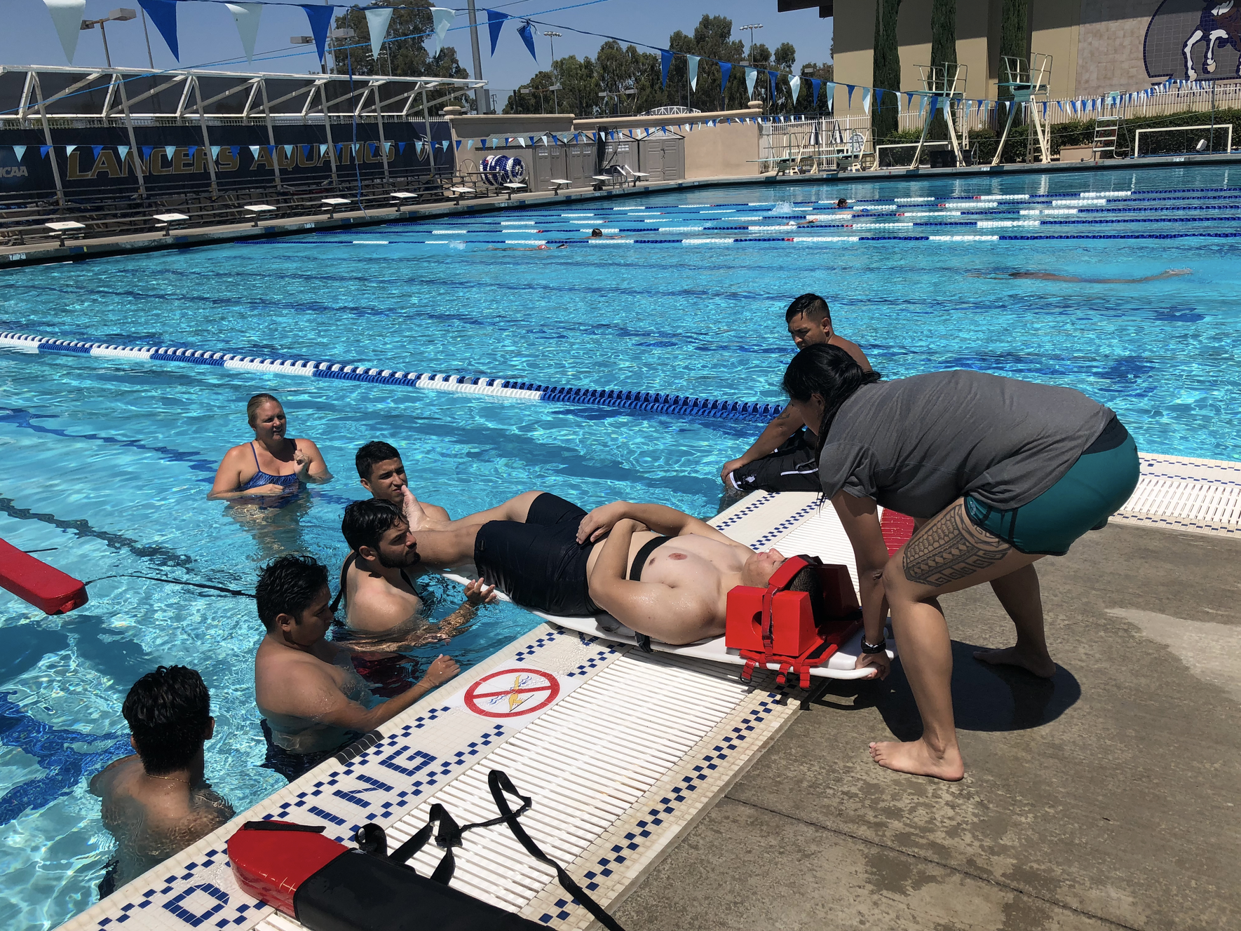 students in pool