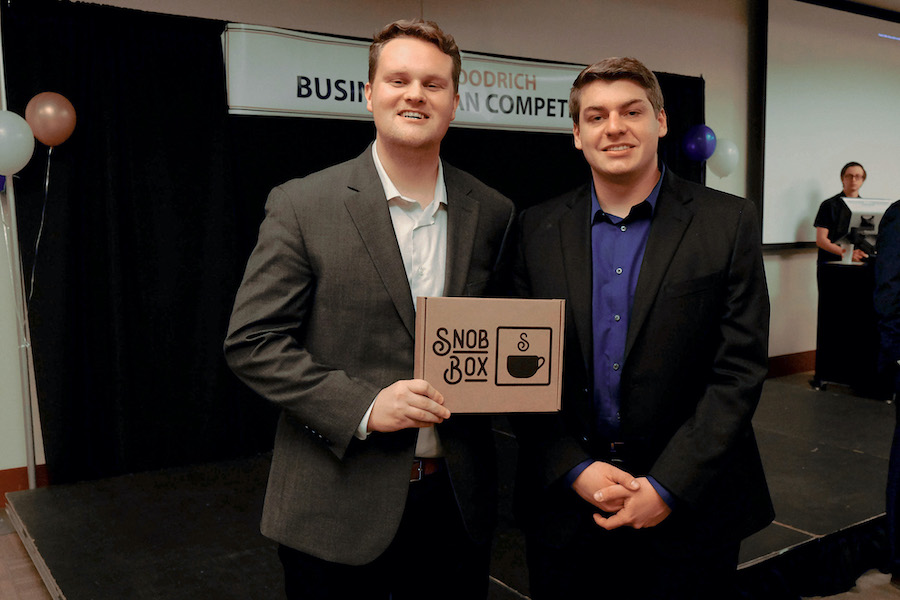 Two students’ passion for coffee propelled them to win the third annual Bob Goodrich Business Plan Competition on April 4.