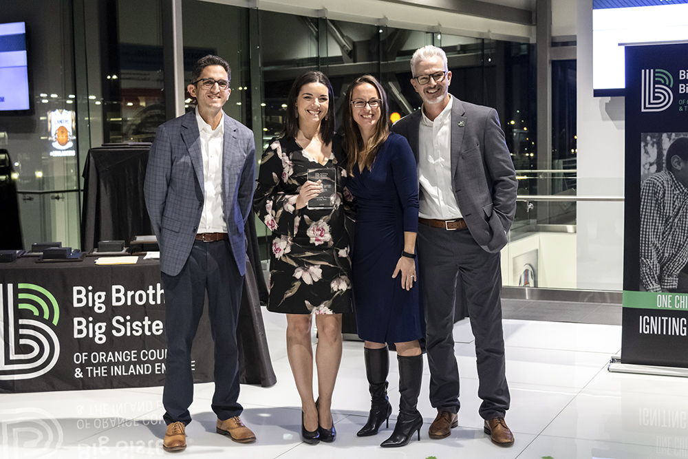 Pictured above from left to right: Mr. Brent Lee, board member of Riverside Unified School District; Dr. Jacqueline Gustafson, dean of College of Behavioral and Social Sciences; Jennifer O’Farrell, executive director of Big Brothers Big Sisters of the Inland Empire; and Matthew Stowe, board chair of Big Brothers Big Sisters.  