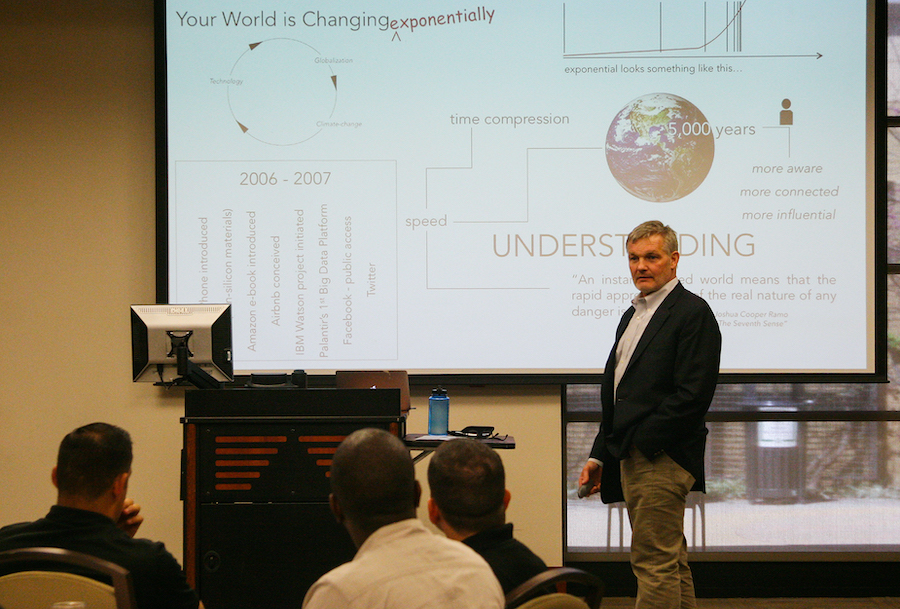 Individuals need to have a sense of purpose and good leaders help impart that, retired Capt. Gus Gusentine told ROTC leaders and cadets at California Baptist University on March 28.