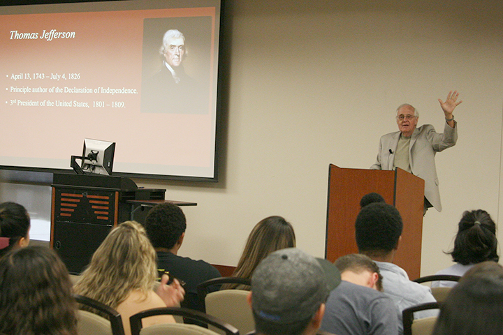 The U.S. government was created on the universal principles of “the laws of nature and of nature’s God,” said Dr. Edward J. Erler at Constitution Day event on Sept. 17 at California Baptist University. 