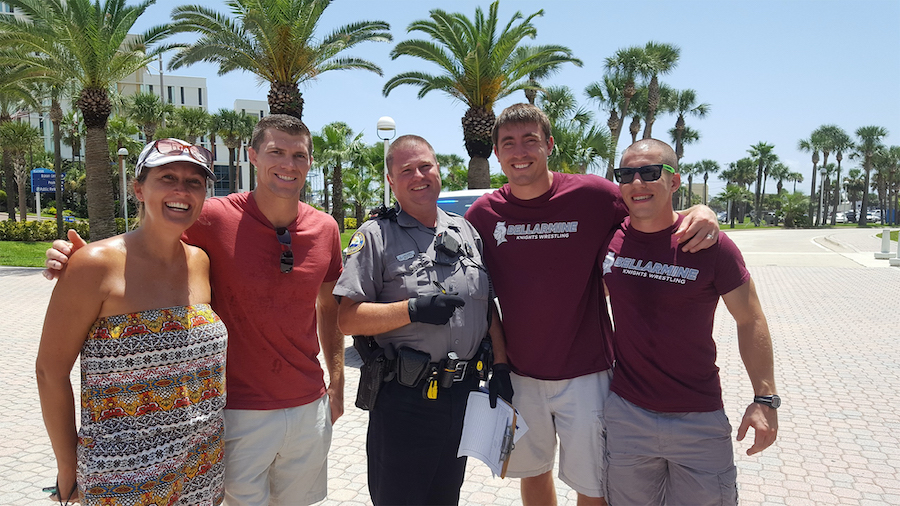 California Baptist University assistant wrestling coach Derek Moore was in the right place at the right time when his instincts compelled him to do the “right thing” and help block a robbery attempt. 