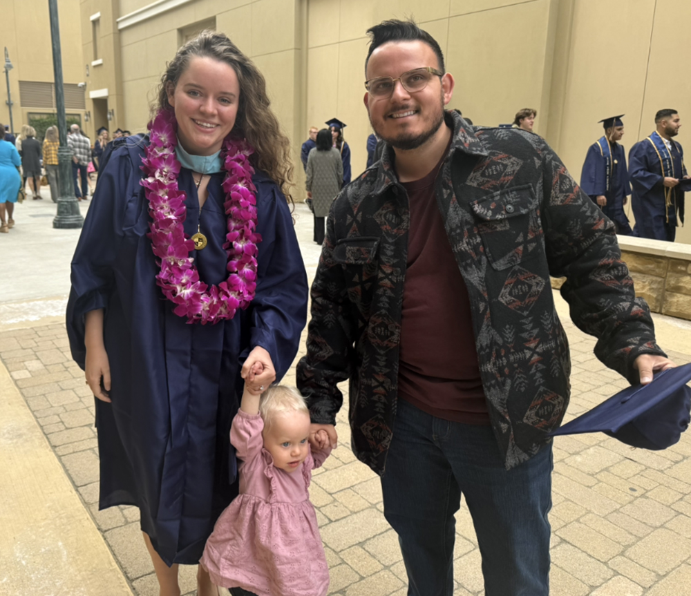 Brian Drummond and daughter at Francesca Drummond's graduation
