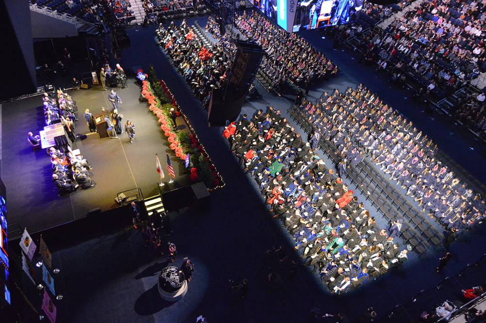 Dr. Ronald L. Ellis, president of California Baptist University,                       congratulated hundreds of graduates during two commencement ceremonies at the                       Events Center on Dec. 12