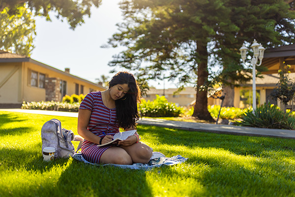 Student on grass