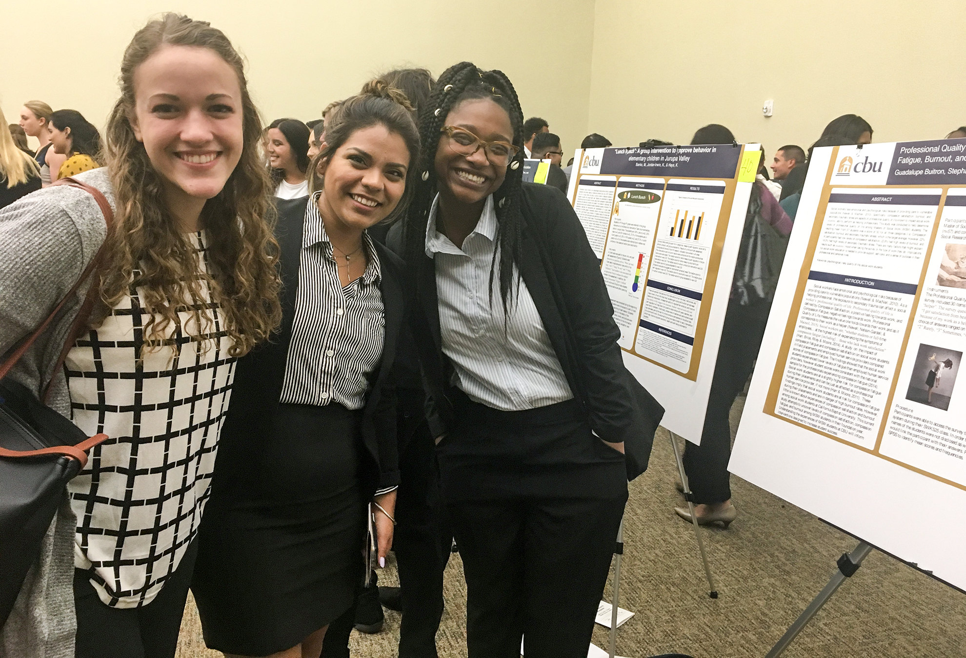 Students at California Baptist University present their research findings on posters at the Student Research Colloquium on April 12.