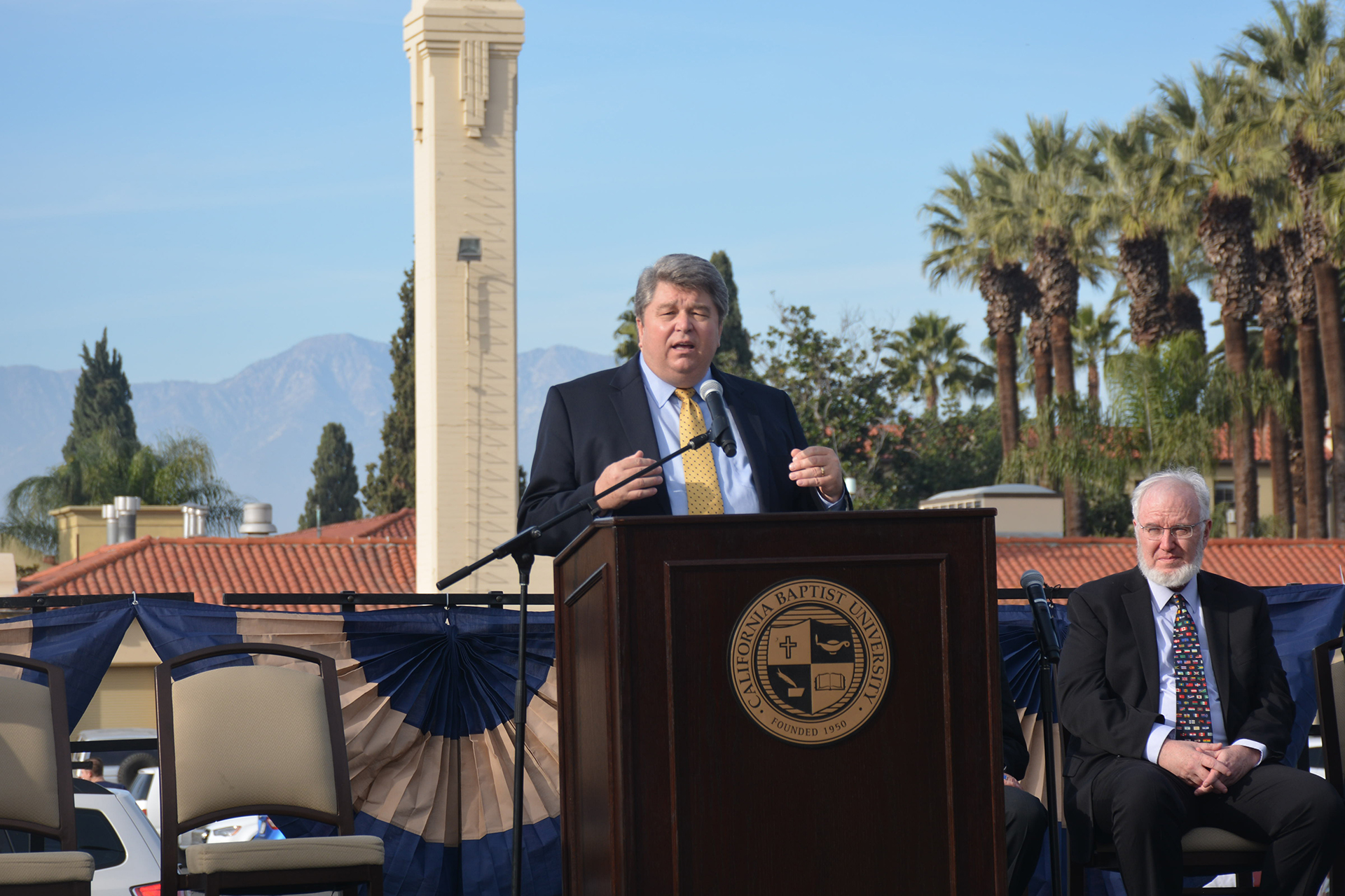 California Baptist University broke ground on its                       100,000-square-foot engineering building on Dec. 14. More than 250 faculty,                       staff and friends attended the groundbreaking ceremony held between The Cottages                       and the business and music buildings. 
