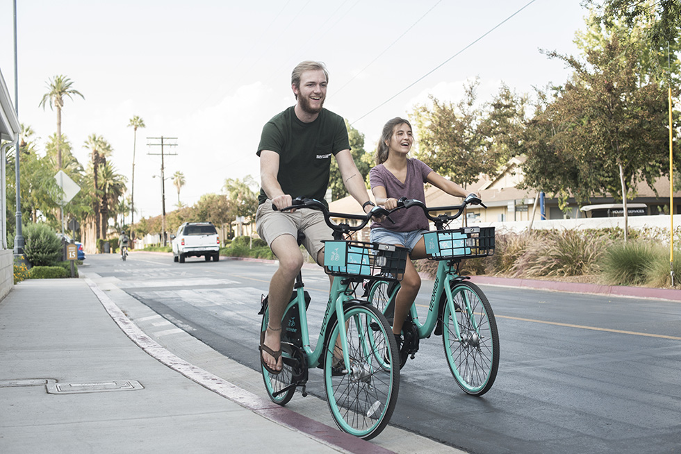 students riding bikes