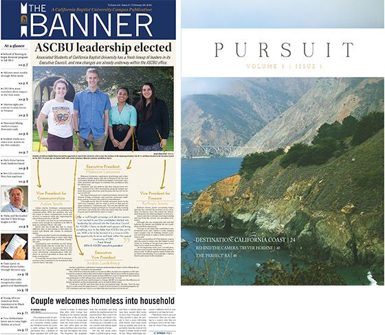 Two of California Baptist University’s campus publications, The                       Banner newspaper and Pursuit magazine, took home top national awards at recent                       journalism conferences in Los Angeles and New York City.