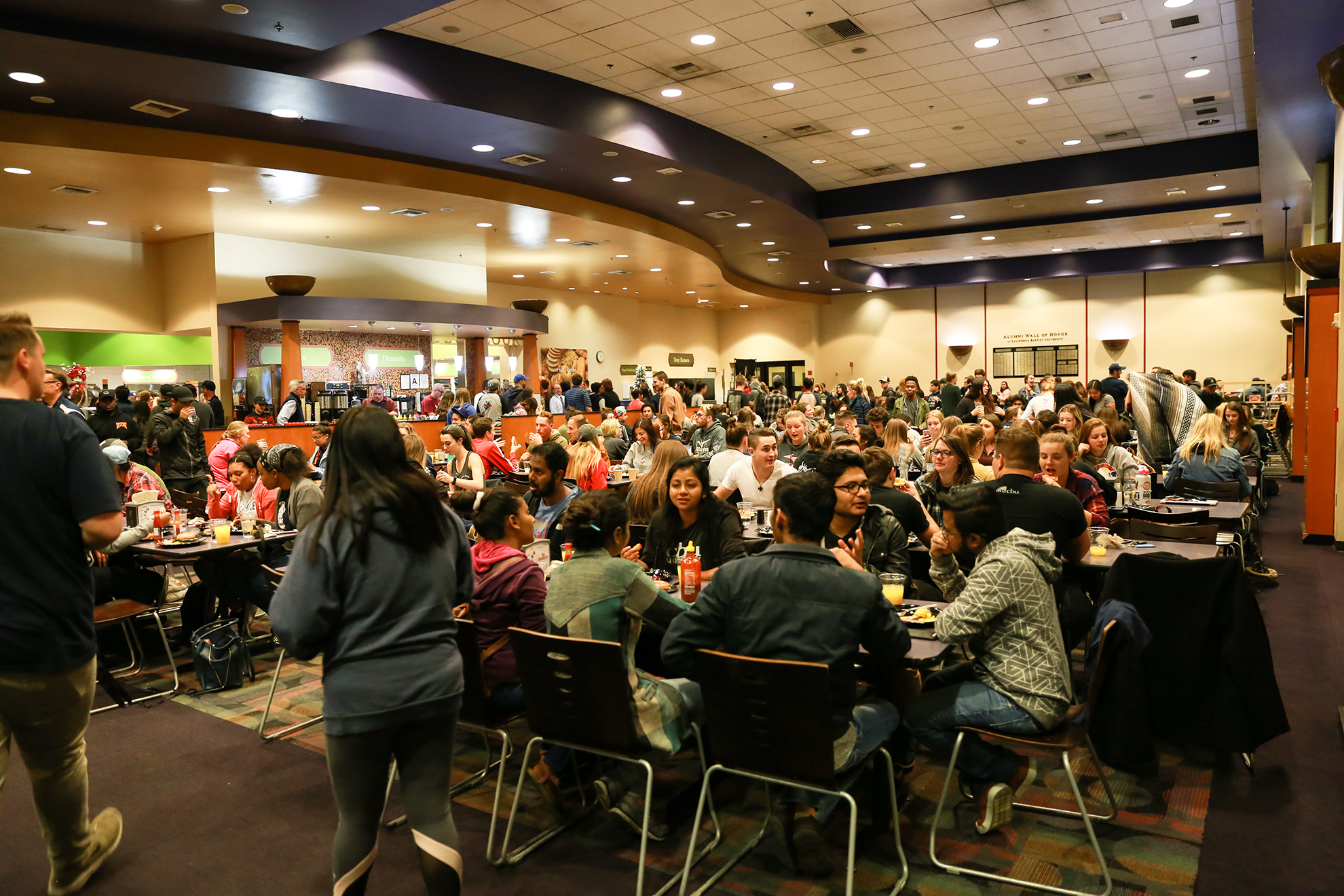 Students took a short break from finals preparation to enjoy a                       traditional late-night breakfast served by California Baptist University faculty                       and staff on Dec. 11.