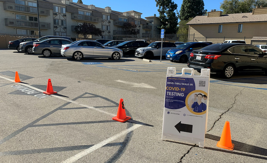 parking lot with a sign that says testing