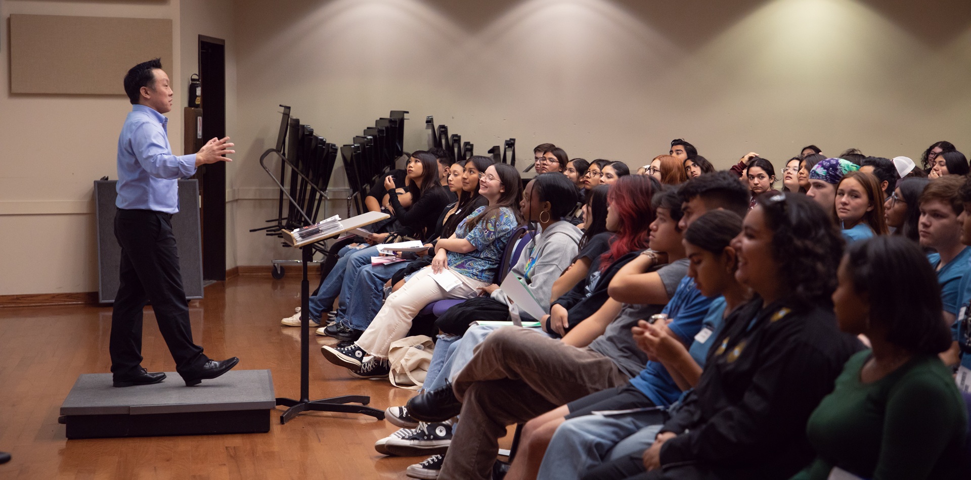 Professor teaching music education in a seminar