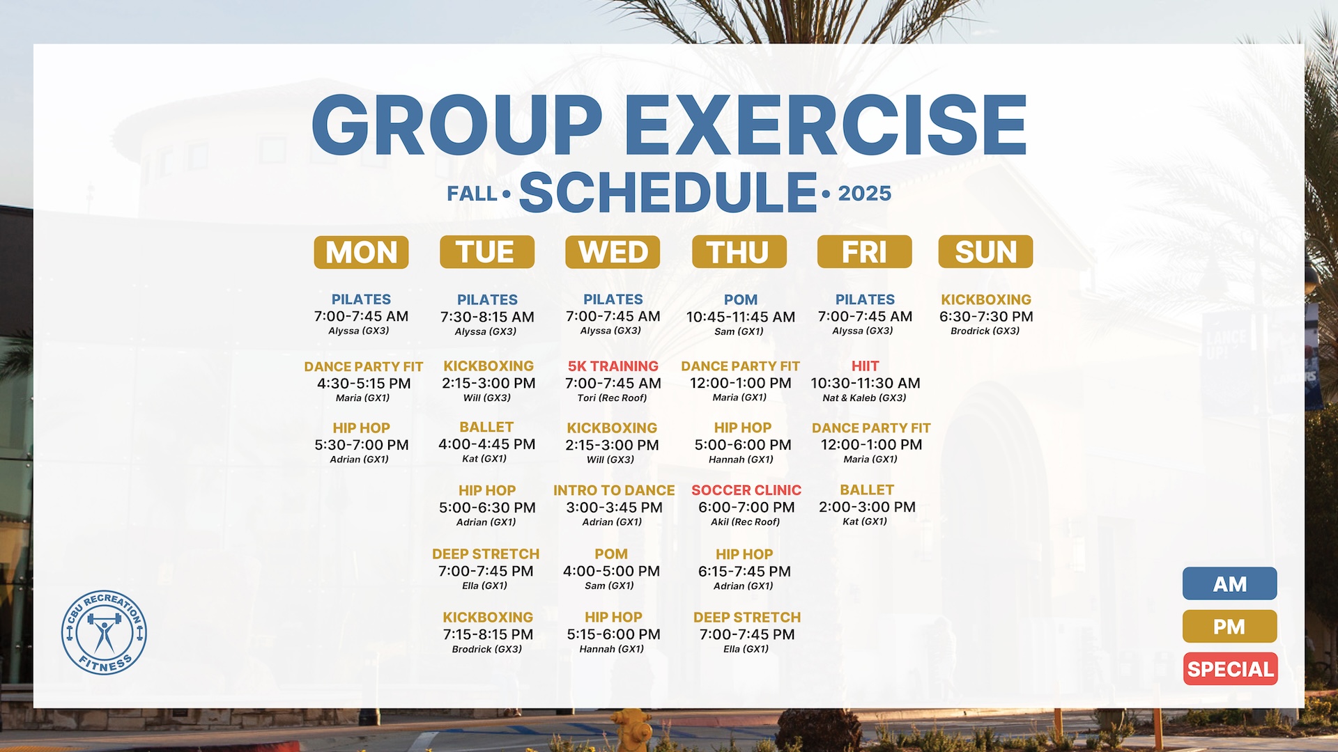 Group exercise schedule