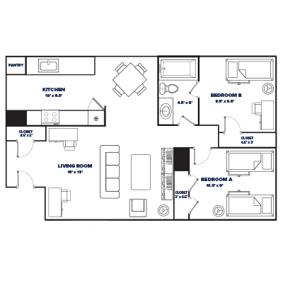 2-bed, 1-bath (New Eco) floor plan thumbnail