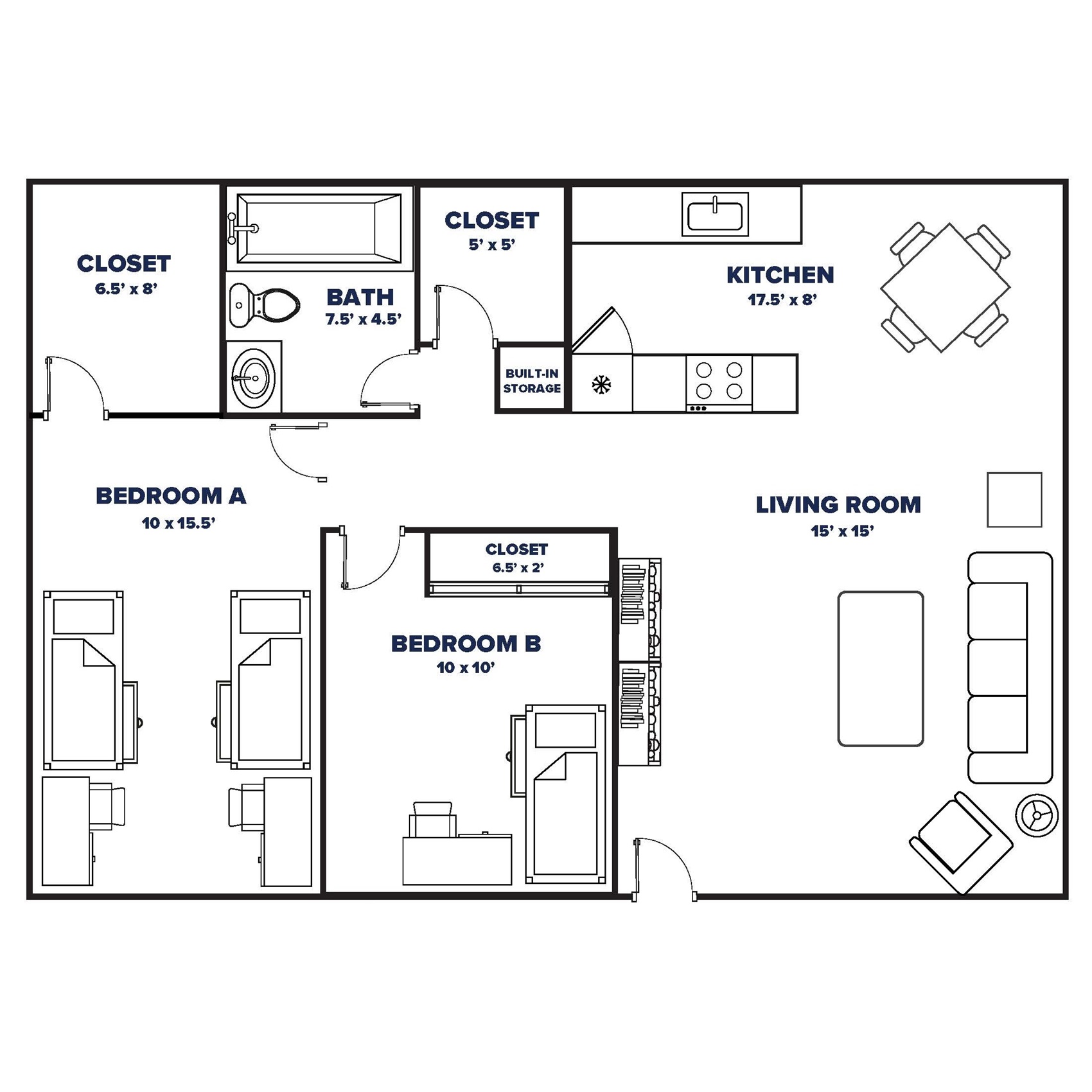 Building 22, 2Bed 1 Bath floor plan thumbnail