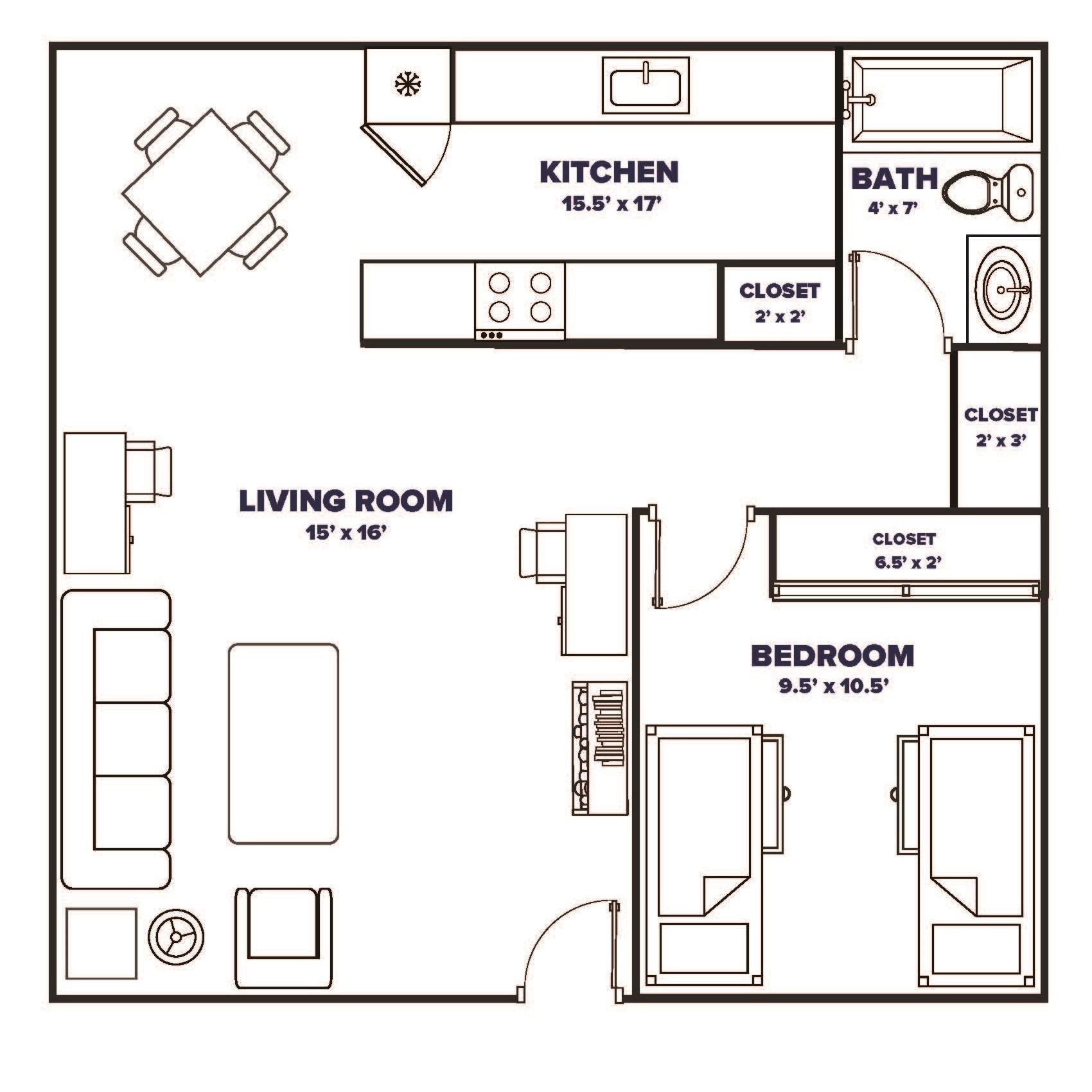 Building 23 & 24, 1Bed 1 Bath floor plan thumbnail