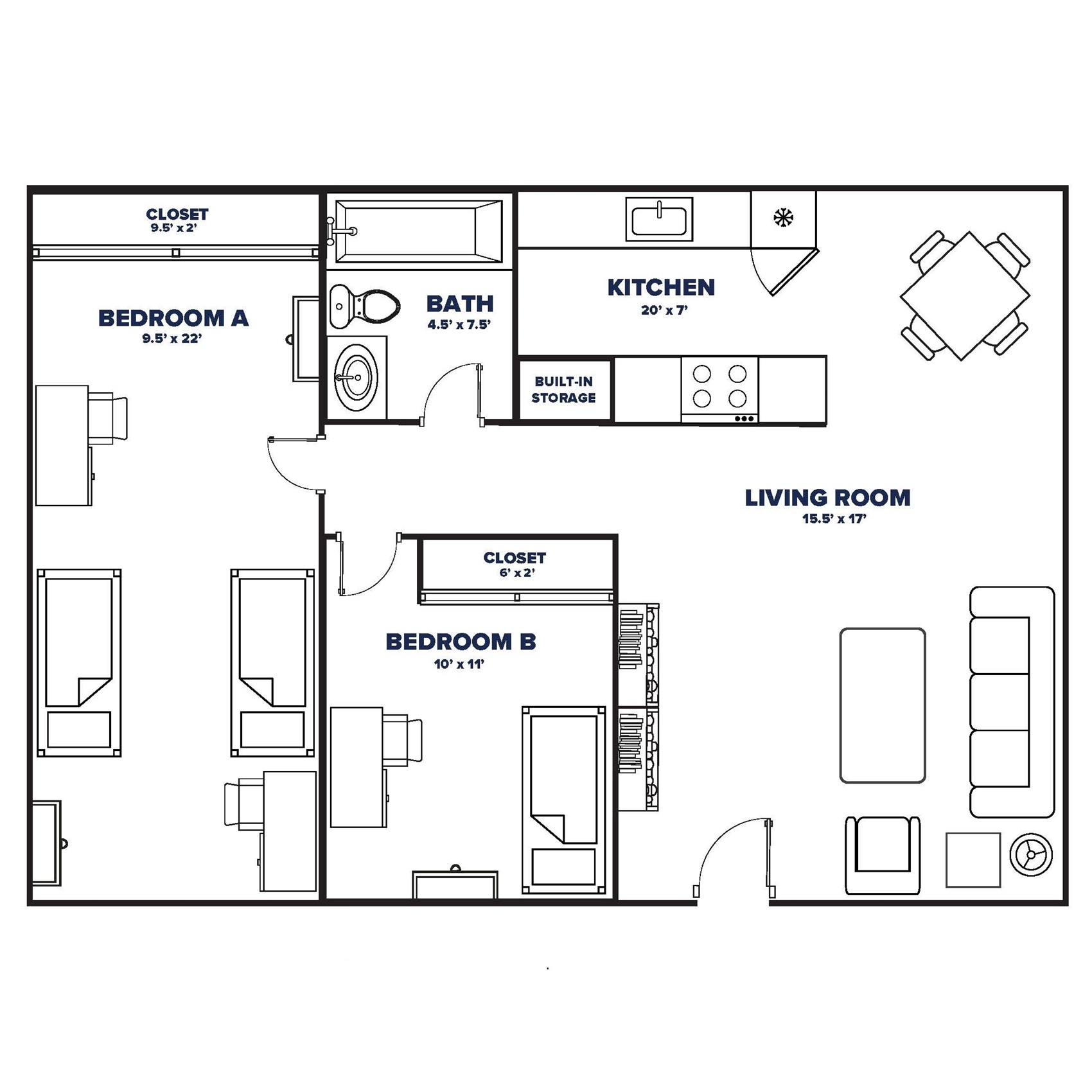 Building 23 & 24, 2Bed 1 Bath floor plan thumbnail