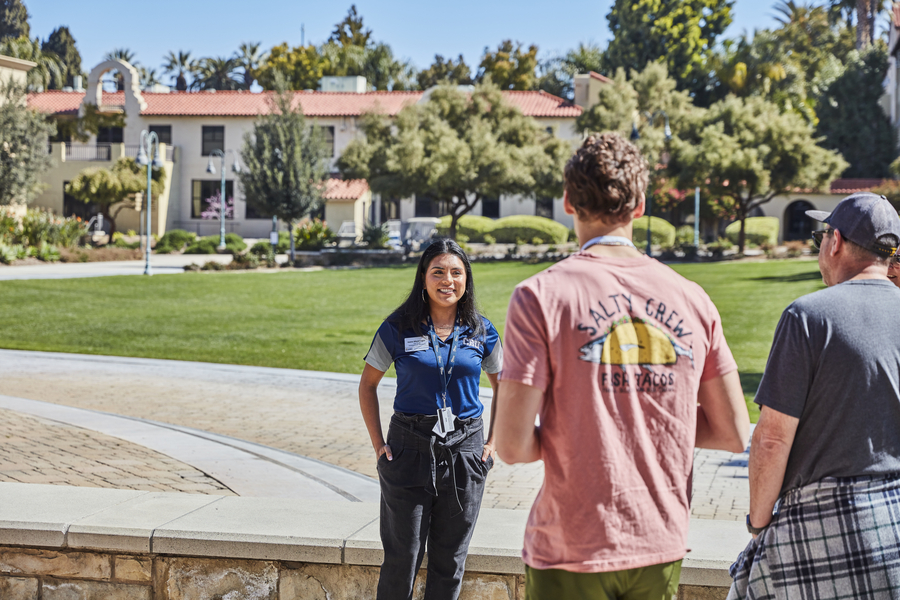 A CBU student leading a campus tour