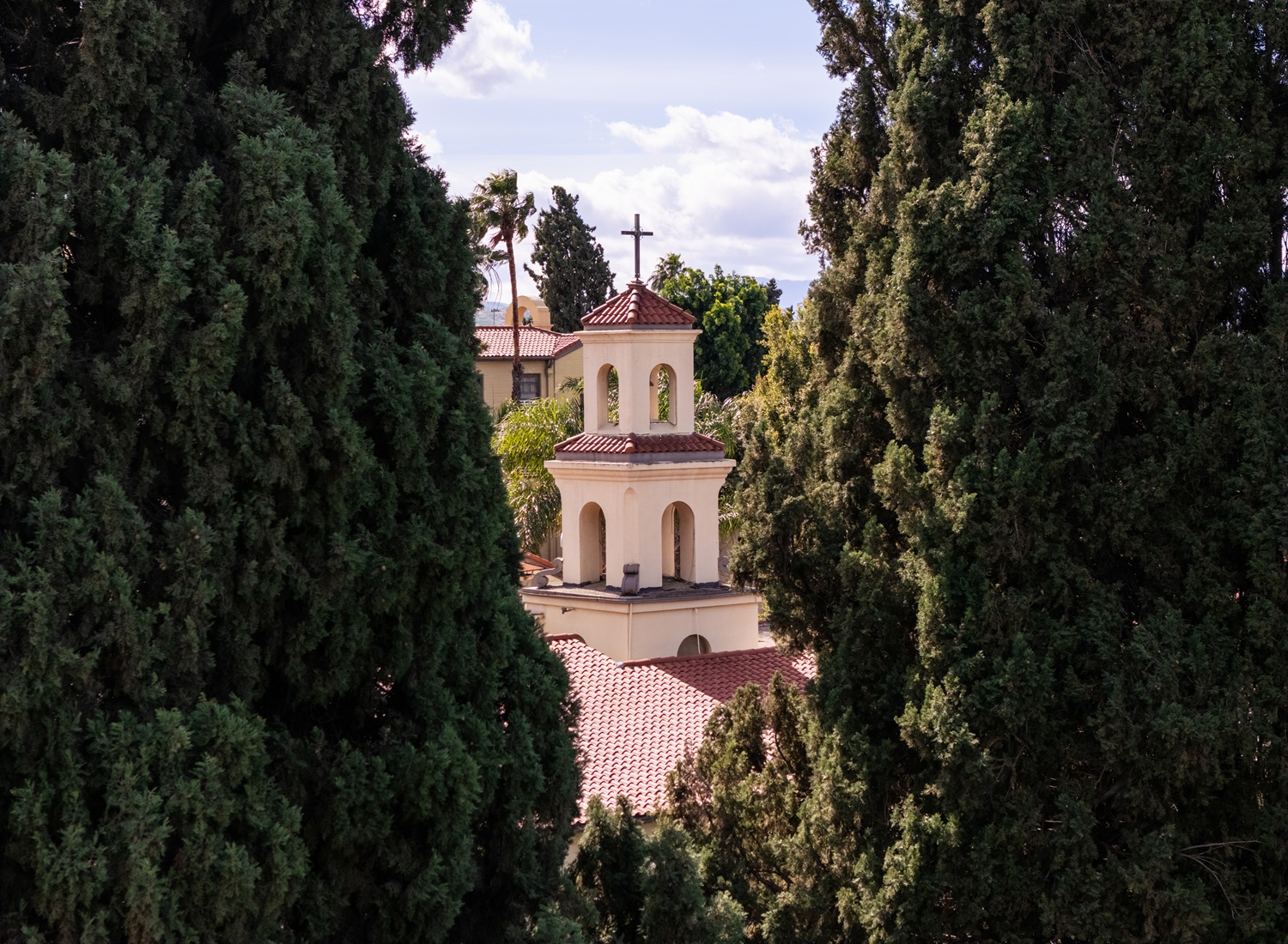 CBU belltower between trees