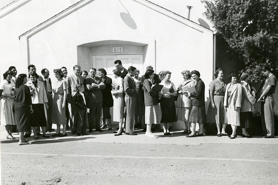 People in front of CBU building - 1950s