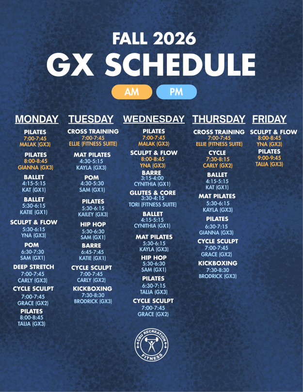 Fall 2026 GX Calendar